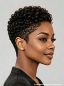 Full lace wig Pixie cut curly wave side part