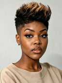 Full lace wig pixie honey highlight for black woman