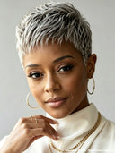 Salt and Pepper Lace closure 5x5 Short wig straight
