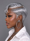 Lace front 13x4 HD wig Silver Grey pixie cut wig side part 100% Human Hair