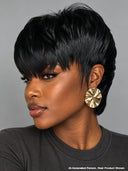 Mullet wig black quick weave machine made 100% Human Hair