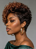 Lace front Pixie cut Wig brown highlight for black woman 100% Human Hair