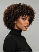 Machine Made Glueless wig curly wave with bangs brown 100% Human Hair