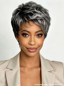 Glueless Wig pixie cut salt and pepper 100% Human Hair