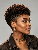 Full lace wig brown highlight Pixie Spring Curl