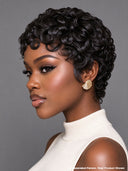 Machine Made finger wave pixie wig chioma black 100% Human Hair