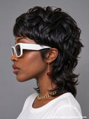 Wig black quick weave mullet wig machine made 100% Human Hair