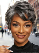 Lace wig 13x4 salt and pepper pixie quick weave side part 100% Human Hair
