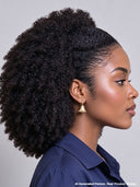 Machine made black curly wave 16 inch half wig With Draw-string Beginner Friendly( NOT A WIG)