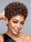 Pixie wig brown curly wave machine made