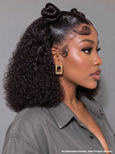 Pre-styled Updo 13x4 Lace Front Wig bob curly wave black 12 inch 100% Human Hair