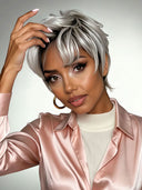 Pixie wig quick weave silver machine made