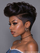 Full lace wig pixie wavy black 100% Human Hair