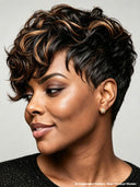 Lace front 13x4 Pixie wig quick weave brown highlight