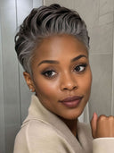 Salt and pepper ready to go lace closure 7x5 pixie straight for black woman