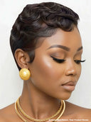 Ready TO Go pixie wig black Machine made Water Ripples 100% Human Hair