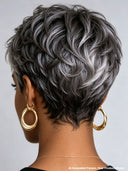 Special Machine made pixie cut wig Silver Gray 100% Human Hair