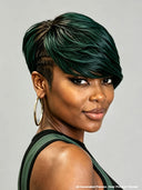 Full lace wig green Highlight Pixie side part