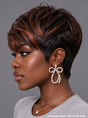 Glueless wig machine made pixie cut wig Red Brown 100% Human Hair