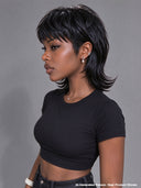 Wig black straight mullet machine made glueless wig 100% Human Hair