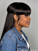 Mullet wig machine made black straight 100% Human Hair