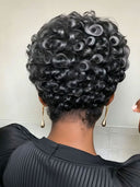 Lace closure 5x5 front salt and pepper pixie cut wig finger wave