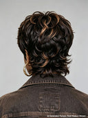 Mullet wig machine made brown highlight