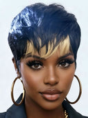 Glueless Wig blonde highlight pixie cut 100% Human Hair