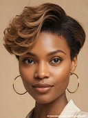 Lace front 13x4 Pixie wig quick weave honey highlight 100% Human Hair