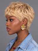 Glueless wig pixie Machine Made honey blonde quick weave 100% Human Hair