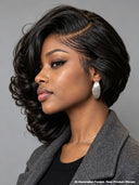 Lace front pixie Wig bob black side part 100% Human Hair