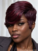 Machine made Glueless Pixie wig burgundy for black woman