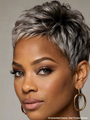 Silver Salt And Pepper pixie cut wig straight 100% Human Hair