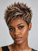 Pixie Cut wig Spiky Pixie Wig Highlight Straight 13x4 Lace 100% Human Hair