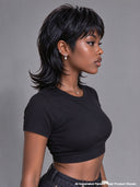 Wig black straight mullet machine made glueless wig 100% Human Hair