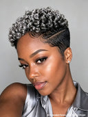 Lace closure 7x5 wig Pixie Cut Salt and Pepper for black woman