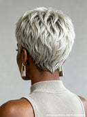 Machine Made Glueless pixie cut wig silver