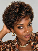 Lace front 13x4 Pixie wig brown highlight curly wave