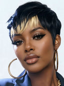 Glueless Wig blonde highlight pixie cut 100% Human Hair