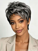 Glueless Wig pixie cut salt and pepper 100% Human Hair
