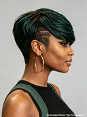 Full lace wig green Highlight Pixie side part