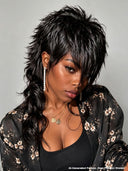 Mullet wig black machine made for black woman