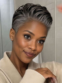 Salt and pepper ready to go lace closure 7x5 pixie straight for black woman