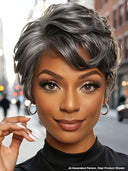 Lace wig 13x4 salt and pepper pixie quick weave side part 100% Human Hair