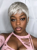 Pixie cut wig silver straight machine made 100% Human Hair
