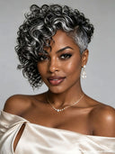 Topper unit pixie salt and pepper curly wave 100% Human Hair（not a wig）