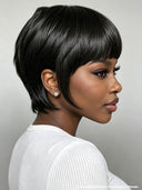Ready to go pixie wig with bangs straight 100% Human Hair