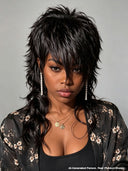 Mullet wig black machine made for black woman