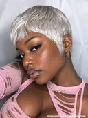 Pixie cut wig silver straight machine made 100% Human Hair