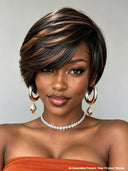 Pixie wig straight Glueless wig side part machine made 100% Human Hair